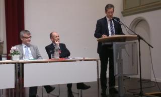 Im Luthersaal: Vizeprädident Weusman, Präses Rekowski und Superintendent Brödenfeld
